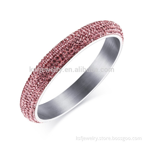 2016 newest pave shiny pink crystal design silver bangle for women high quality stainless steel jewelry